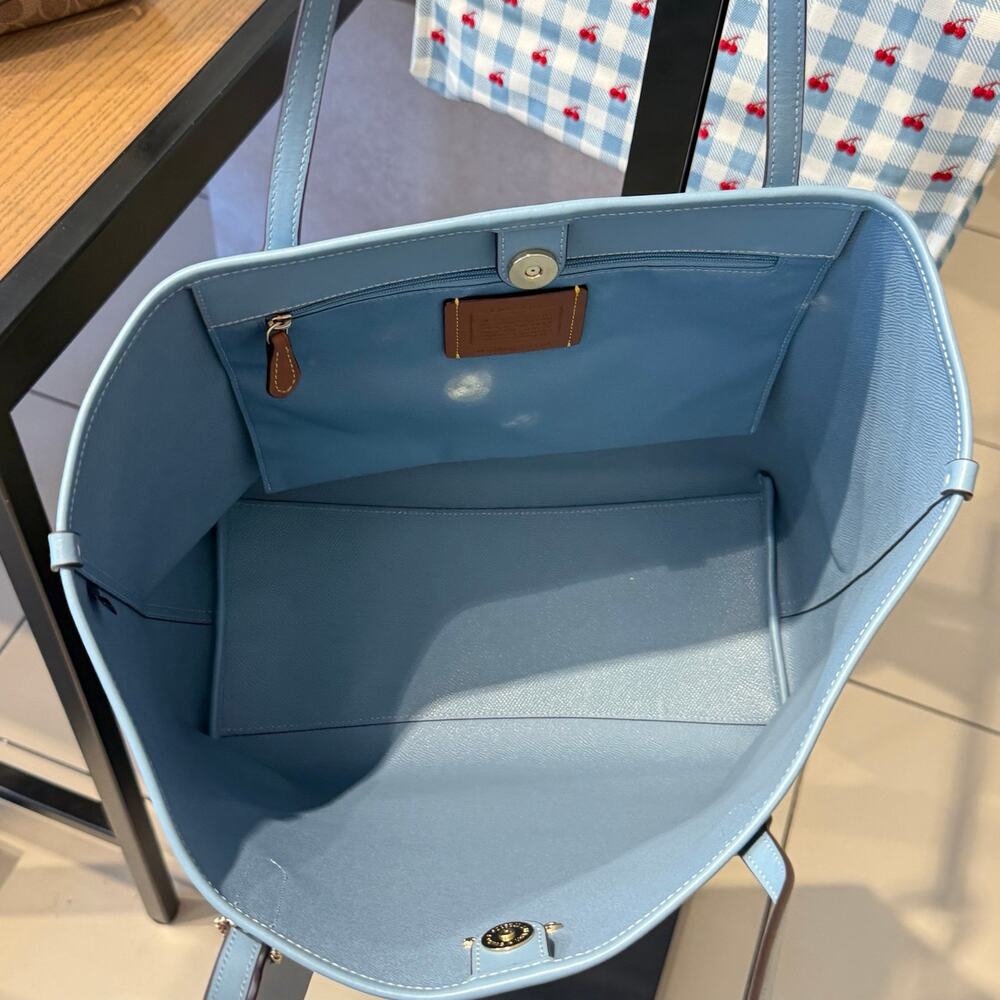 Coach City Tote Bag With Gingham Print And Charm CES64 canvas/Gold/Blue Multi - Picture 4 of 6